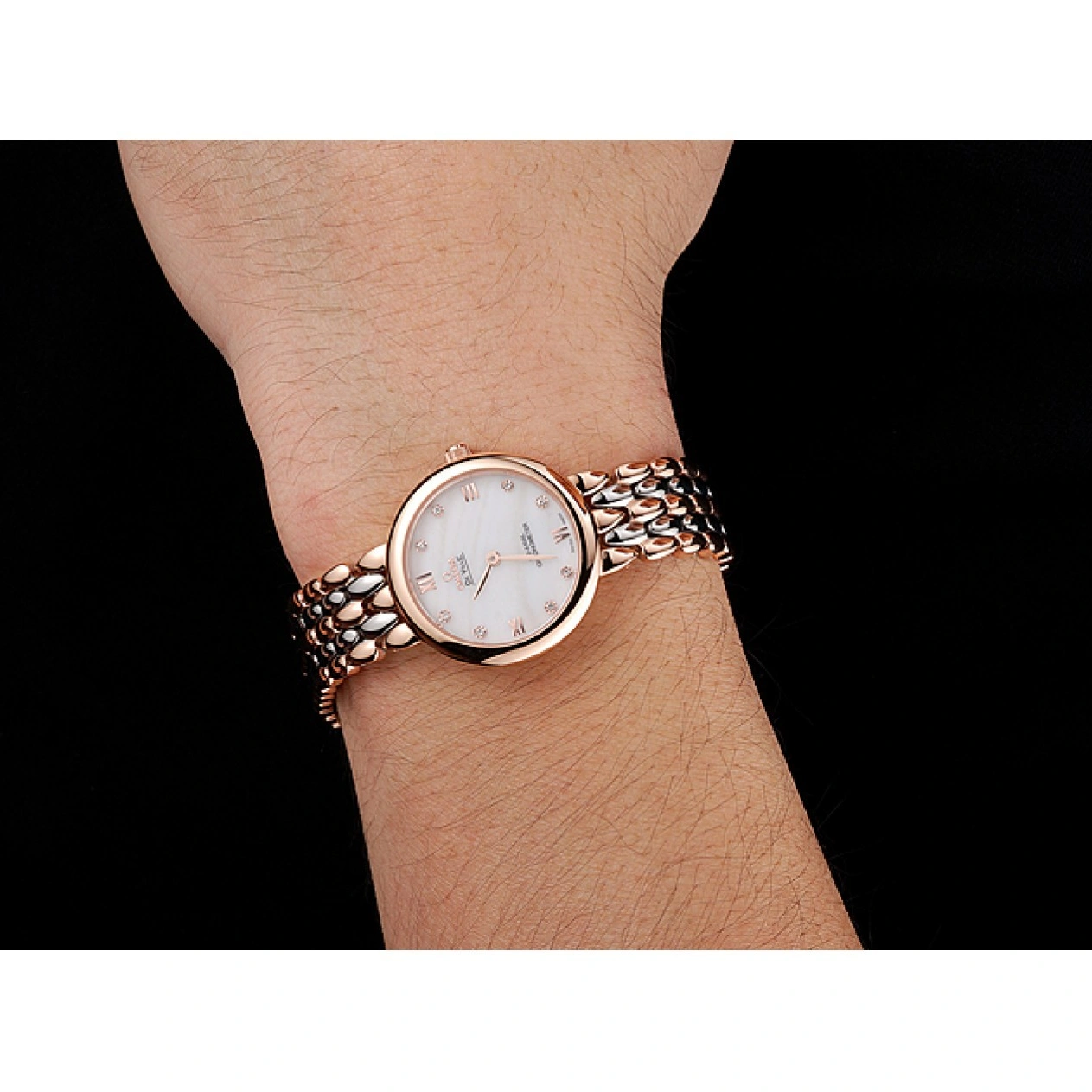 1015 Omega De Ville Prestige No Date White Dial With Diamonds Rose Gold Case Two Tone Bracelet
